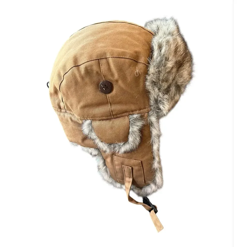 Dorfman Pacific Brown 100% Cotton Faux Fur Trapper Hat Ear Flap Winter Womens L